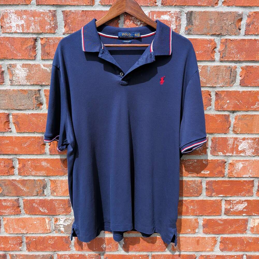 Polo Ralph Lauren Classic Fit Polo Mens XXL Navy Tipped Collar Pony Logo